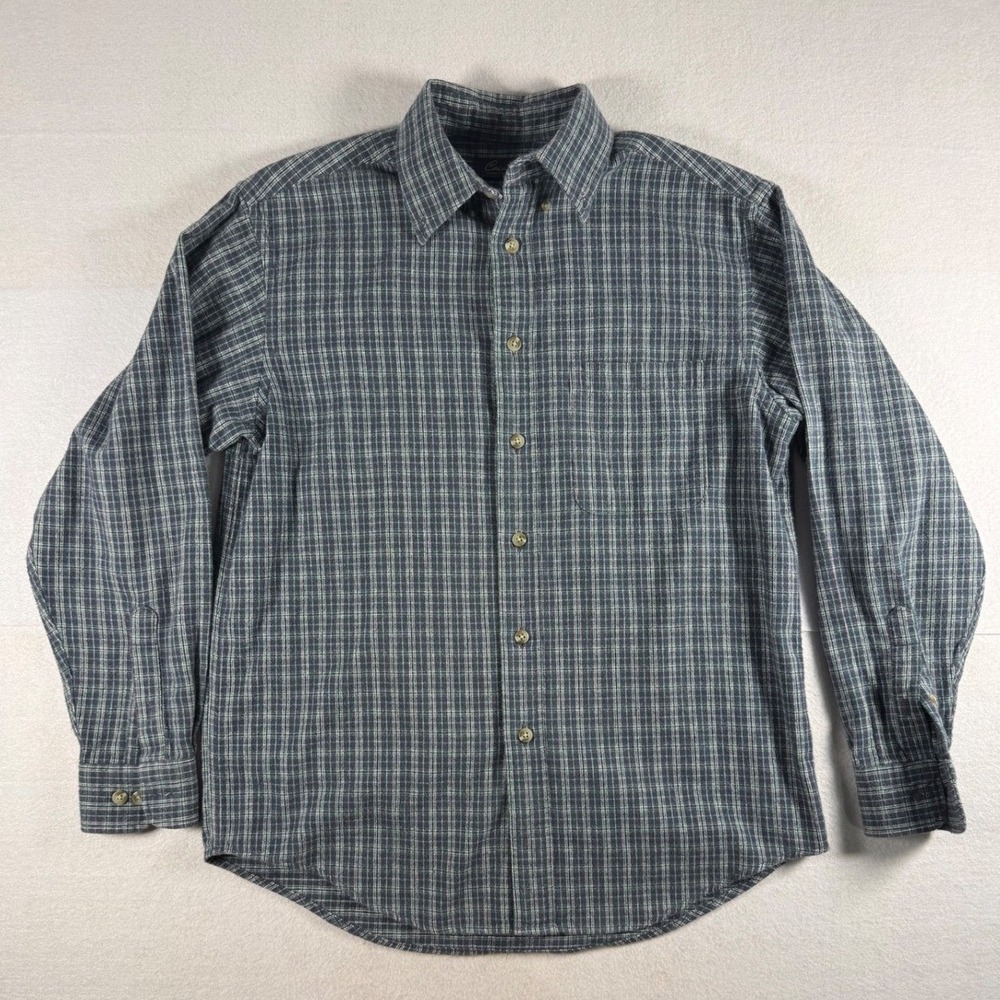 Roundtree & Yorke Casuals Boys Green Blue Plaid Cotton Button Down Shirt Size M